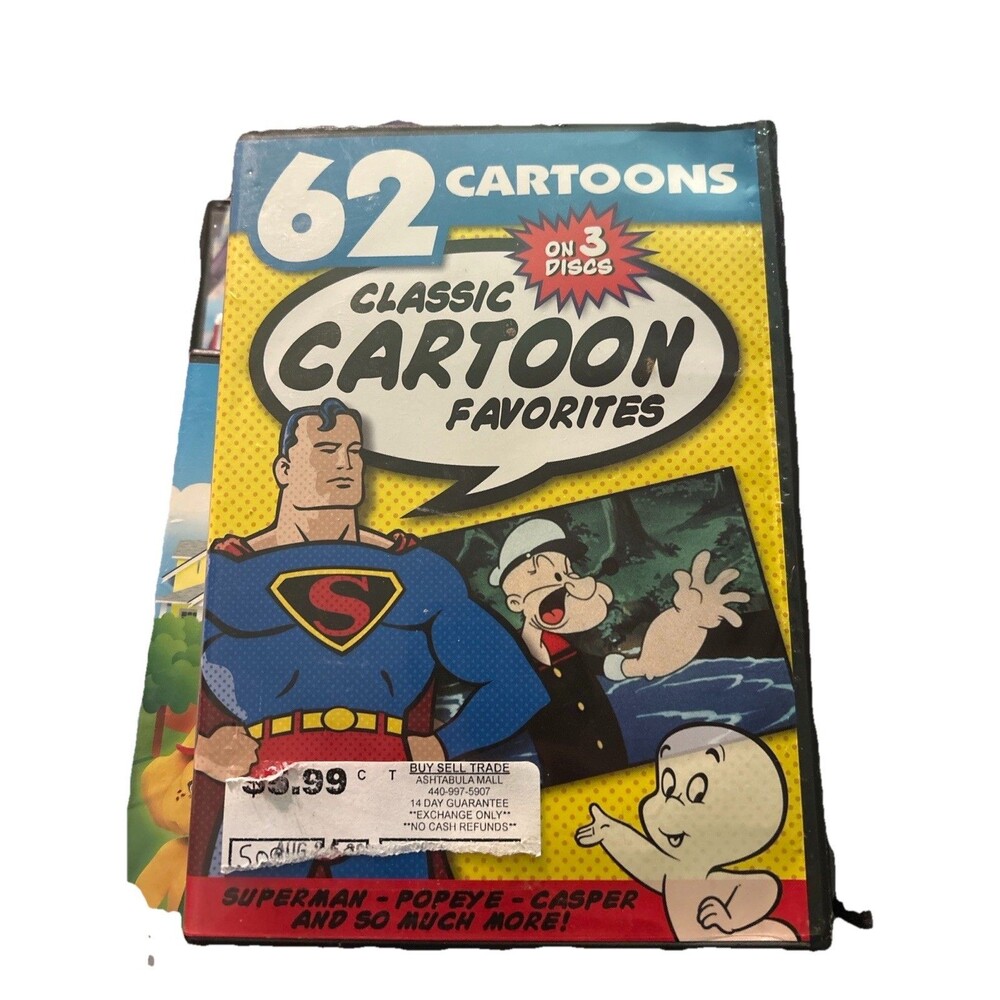 62 Classic Cartoon Favorites (DVD, 3-Disc Set, 2005) Superman Popeye Casper